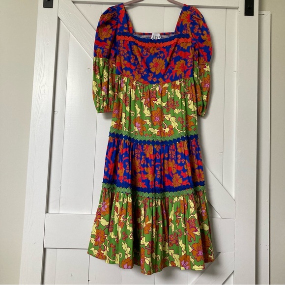 Alden Adair tiered midi colorful smocked dress size S - Picture 1 of 14